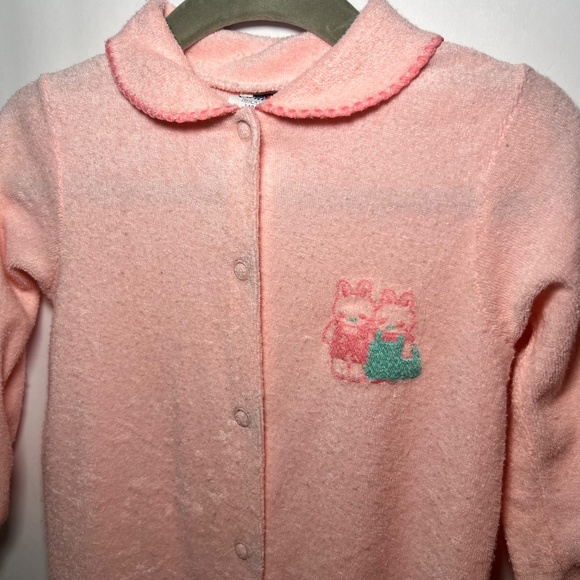 Vintage Carters Paper Tag Terry Cloth Button Up Footed Sleeper vibrant pink - Picture 2 of 8